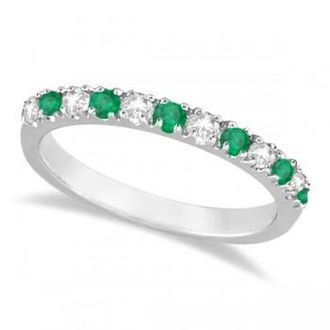 Allurez Lab Grown Diamond and Lab Emerald Ring Guard Anniversary Band 14k White Gold (0.32ct)