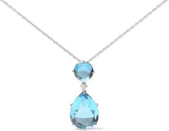 House of Brilliance 18K Gold Diamond Accent Topaz and Topaz Drop Pendant Necklace in White at Nordstrom