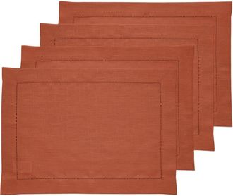 Solino Home Linen Placemats Set of 4, 14 x 19 Inch for Dining Table, Holiday and Everyday Table Decor - Classic Hemstitch in Cinnamon at Nordstrom