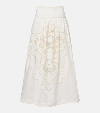 Zimmermann Daylight embroidered linen maxi skirt