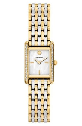 Tory Burch The Small Eleanor Mother-of-Pearl Tank Bracelet Watch, 19mm x 22mm in Two Tone at Nordstrom