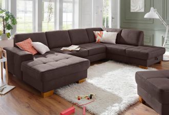 HOME AFFAIRE Wohnlandschaft »Puccini U-Form« mit Federkern, Sitztiefenverstellung, Kontrastnaht