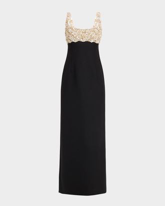Oscar De La Renta Pearly Embroidered Bustier Column Gown
