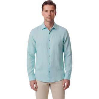 Lords of Harlech Uomo Solid Long Sleeve Fine Linen Shirt in Laurent Peppermint at Nordstrom, Size X-Large