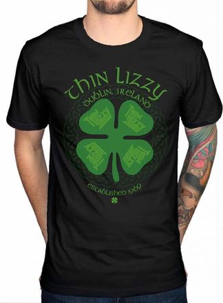 AWDIP Official Thin Lizzy Four Leaf Clover T-Shirt Ireland Rock Band Brian Downey Heavy Metal