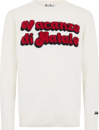 MC2 Saint Barth White Crewneck Sweater With Textured Lettering