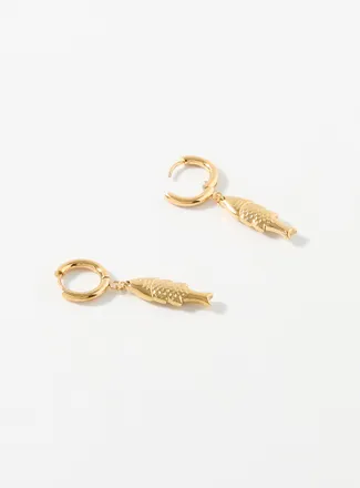 Simons Womens Gold fish small Hoop Earrings