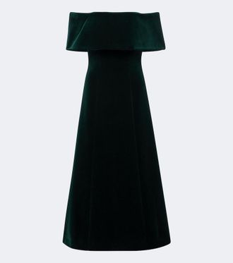 Emilia Wickstead Vestido midi de terciopelo de algod&oacute;n