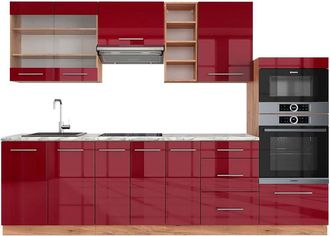 Vicco Mueble De Cocina Fame-line, Burdeos Brillo Intenso/roble Dorado, 280 Cm, Et M&aacute;rmol