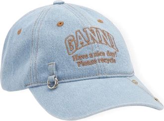 Ganni Cappello da baseball denim con ricamo - Blu
