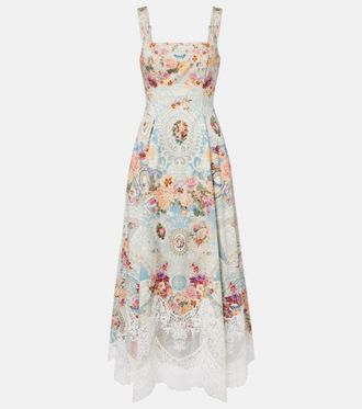 Camilla Printed lace-trimmed cotton midi dress