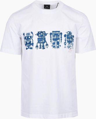 Paul Smith Mens PAUL SMITH REG FIT ROBOTS T-SHIRT WHITE - Size: 42