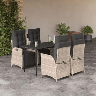 vidaXL Set Comedor De Jard&iacute;n 5 Pzas Cojines Rat&aacute;n Sint&eacute;tico Gris Claro Vidaxl