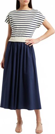 ZOE AND CLAIRE Cotton Striped Midi Dress In Navy