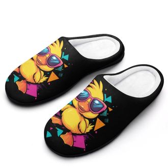 Generic Cute Yellow Duck Funny Mens Slippers Cotton Warm House Shoes Memory Foam Sandals Print Size 7-14