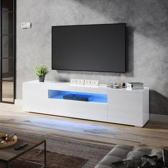 Elegant Lighting Elegant - Modern tv Stand High Gloss led Light tv Cabinet 2000mm Living Room Bedroom tv Unit for 50 52 55 60 65 70 75 inch 4k tv, White Entertainment