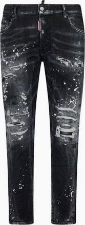 Dsquared2 Mens Dsquared2 Tidy Biker Jean Paint Splash Reinforced Ripped Black Jeans - Size: W42 / 30l