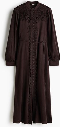 H&M Baumwollkleid mit Spitzendetails - Brown