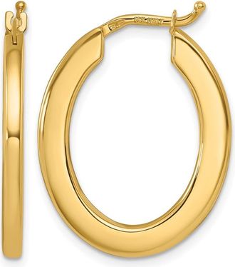 Diamond2Deal 14K Gold Polished 2.3mm Square Tube Oval Shape Hoop Earrings