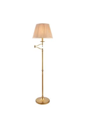 Netlighting Stanford 1 Light Swing Arm Floor Lamp Antique Brass with Beige Shade E27 in Gold