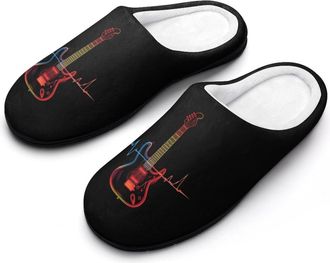 Generic Heartbeat Electric Guitar Mens Slippers Comfortable And Non-slip Cotton Slipper Shoe for House