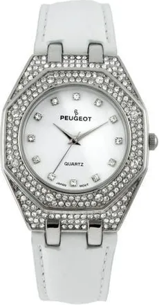 Peugeot Hexagonal Crystal Bezel Leather Watch- 37MM in White at Nordstrom