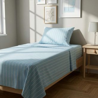 KASANOVA Completo letto 1 piazza e mezza policotone righe azzurro