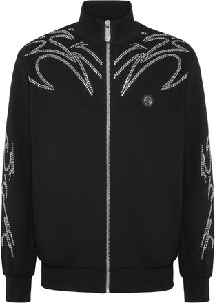 Philipp Plein Tracksuit Jacket Texas Studs - Heren - Vesten met rits - Zwart - S - Katoen - Hoodies & sweatvesten