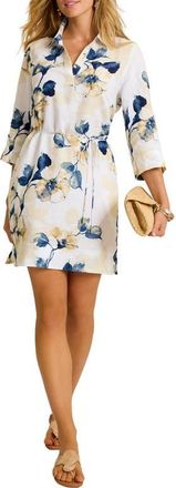 Tommy Bahama Beleza Blossom Linen Shift Dress in White at Nordstrom, Size X-Small