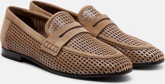 Brunello Cucinelli Perforated suede-trimmed leather penny loafers