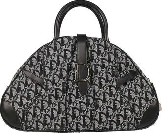 Dior Vintage Saddle Bowler Diorissimo Canvas Black Canvas Handbag (Pre-Owned)