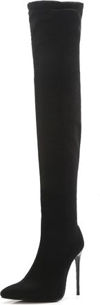Generic Womens Stretch Over The Knee Boots Pointed Toe Stiletto Heels Soft Fabric Slim Fit Elegant For Evening Parties Romantic Date Night Outings,Black,5.5 U