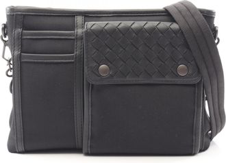 Bottega Veneta Black Nylon Leather Handbag Shoulder Bag (Pre-Owned)