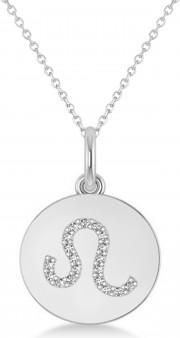 Allurez Diamond Leo Zodiac Disk Pendant Necklace 14k White Gold (0.095ct)