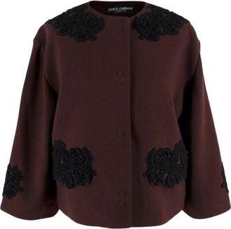 Dolce & Gabbana Chocolate Brown Jacket with Black Embroidery Size S