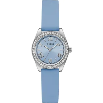 Guess Mini Luna Silicone Strap Watch, 30mm in Ice Blue at Nordstrom