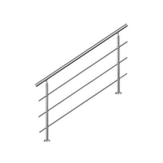 No Brand Bc-elec - Ahm1403 Corrimano Per Scale 140 Cm, Balcone, Balaustra, Ringhiera In Acciaio Inox Con 3 Traverse, Installazione Piana O Inclinata
