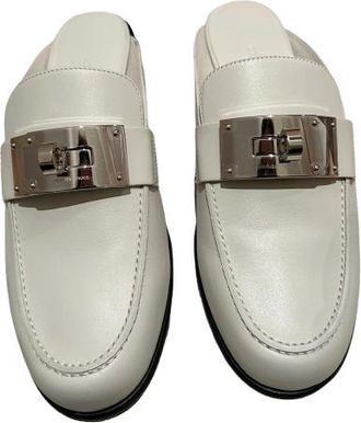 Herm&egrave;s White Kelly Buckle Mules Size 39