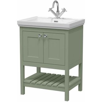 Park Lane 600mm Bathroom Vanity Unit Wash Basin Sink Cabinet Furniture Green Traditional - Green