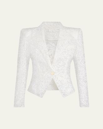 Balmain One-Button Floral Lace Blazer