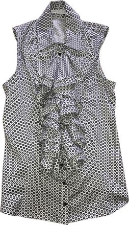 Anne Fontaine Geometric Monochrome Frill Sleeveless Blouse Size M