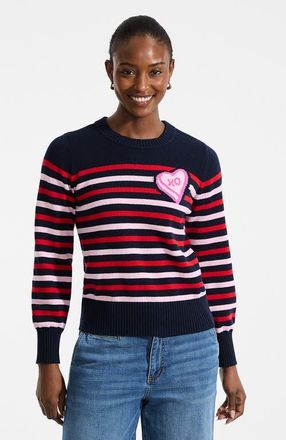 Lands End Drifter Embellished Crew Neck Sweater in Candy Heart/navy/red Stripe at Nordstrom, Size X-Large