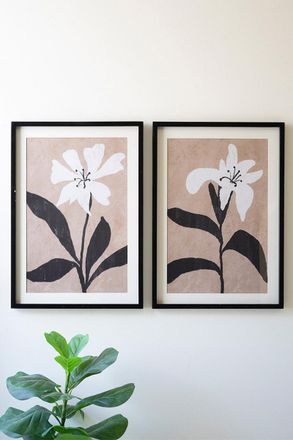 Kalalou Set Of Two Framed Flower Prints Under Glass