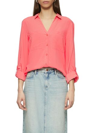 QS by s.Oliver Hemdbluse QS, Damen, Gr. 34, rot (coral rot), Obermaterial: 100% Viskose, unifarben, regular fit Po-bedeckend, Aufschlag, Blusen Hemdbluse, mit Turn-U