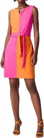 Joseph Ribkoff Colorblock Dress With Tie In Ultra Pink/ Mandarin