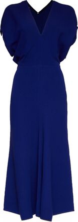 Victoria Beckham Asymmetric Hem V-Neck Midi Dress
