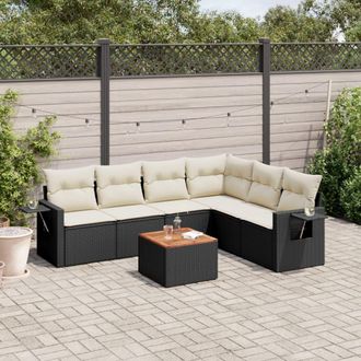 vidaXL Vidaxl - Set De Comedor De Jard&iacute;n 7 Pzas Y Cojines Rat&aacute;n Sint&eacute;tico Negro