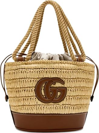 Gucci Kleine geweven bucket-tas met GG-logo - Beige