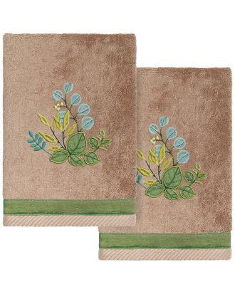 Linum Home Textiles 100% Turkish Cotton Botanica 2Pc Embellished Hand Towel Set