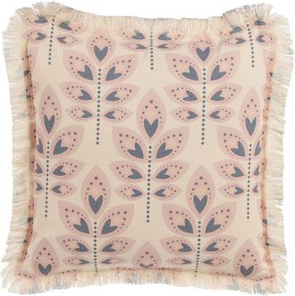 Beliani Beliani - Coj&iacute;n Almohada Minimalista Motivo Hojas Impresi&oacute;n Flecos Borlas 60 X 60 Cm Beige Rudbeckia